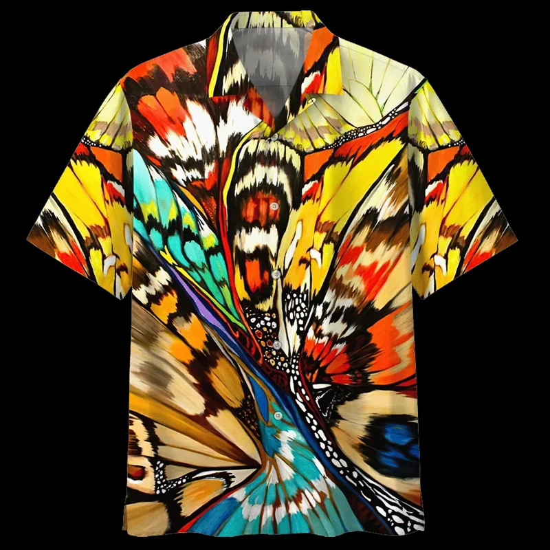 Camisas hawaianas con patrón de mariposa colorida para hombre, blusa suelta informal de manga corta con estampado 3D, ropa de calle Aloha, tendencia de verano