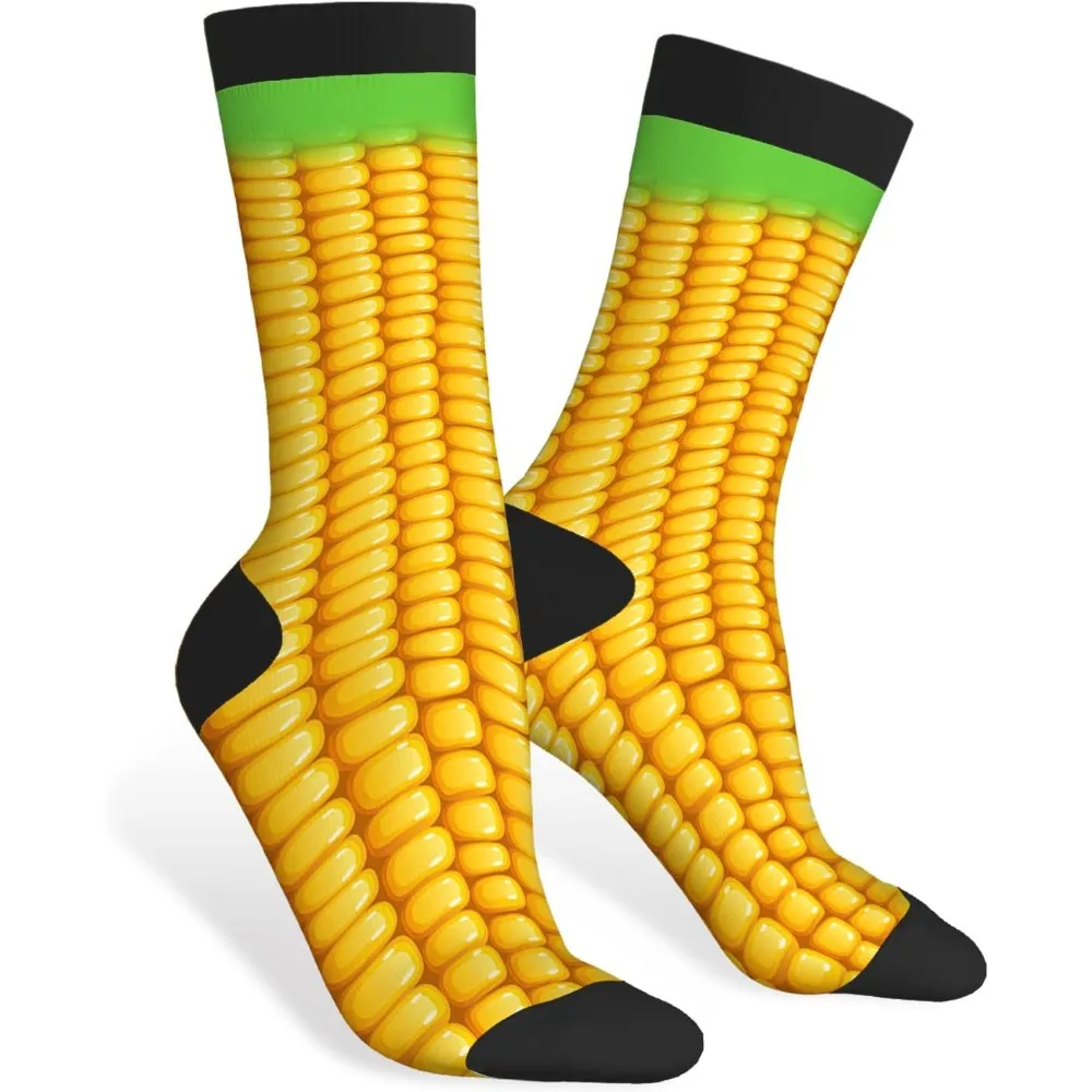 

Носки в стиле кукурузного початка, жирный желтый дизайн, новинка, повседневные носки для экипажа, дизайн контрастного цвета для женщин и мужчин, подарок