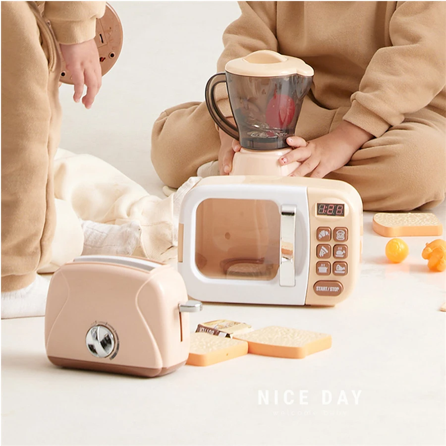 Juego de simulación de electrodomésticos de cocina para niños con horno microondas, cafetera, licuadora, tostadora y lavadora, juguete educativo