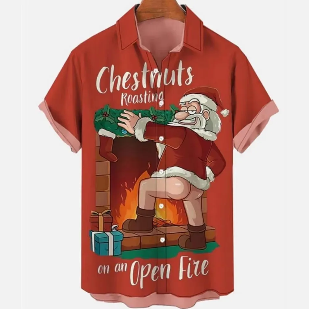 New Christmas Clothing Men's Shirt Short Sleeve Tops 3d Santa Claus Graphic Male And Women Hip Hop Oversize Hawaiian Summer