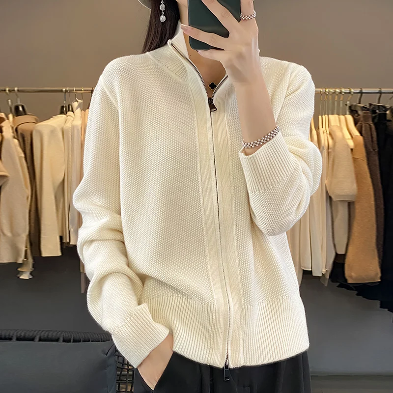 Wool Cardigan Sweater Women Autumn Winter Turtleneck Long Sleeve Top Basic New In Outerwears Female Knit Zipper Designer Clothe