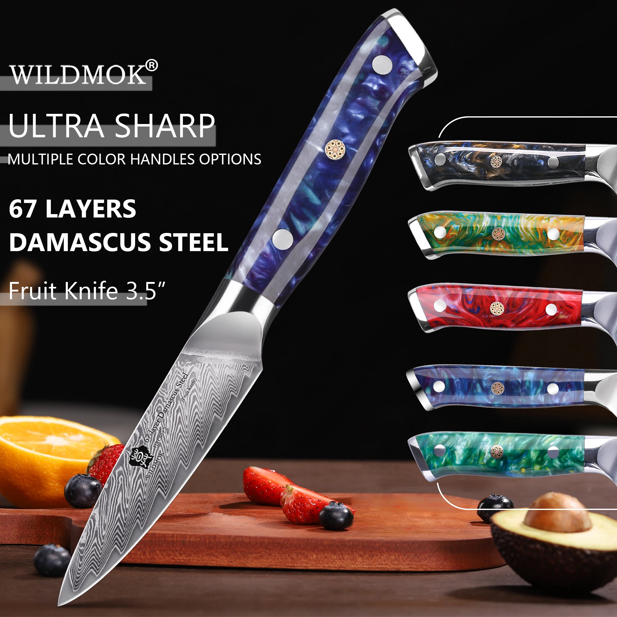 

WILDMOK Damascus Paring Knife, 3.5" Japanese 67 layers Damascus Steel fruit knife, Ultra Sharp Resin Handle paring knife