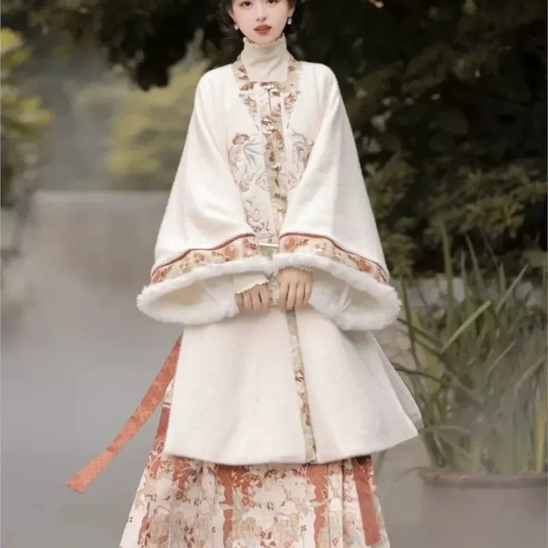 Original Hanfu Dress Women's Ming Thickened Embroidery Square Neck Cardigan Horse Face Skirt Daily Winter Mamian Dress