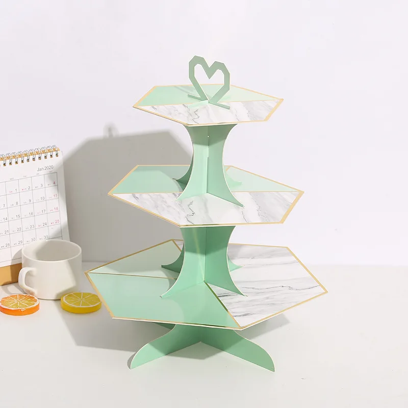 3 Layer Paper Cake Stand Pedestal Dessert Holder Cupcake Candy Display Rack Bakeware Birthday Wedding Party Decoration