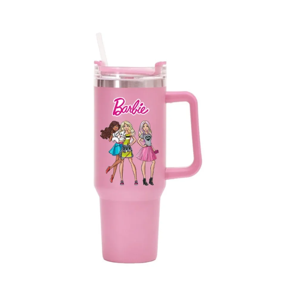 40oz Thermos Cups Cartoon Barbie 304 Stainless Steel Large Capacity Juice Coffee Cups Insulated Straw Cup Water Bottle Gift