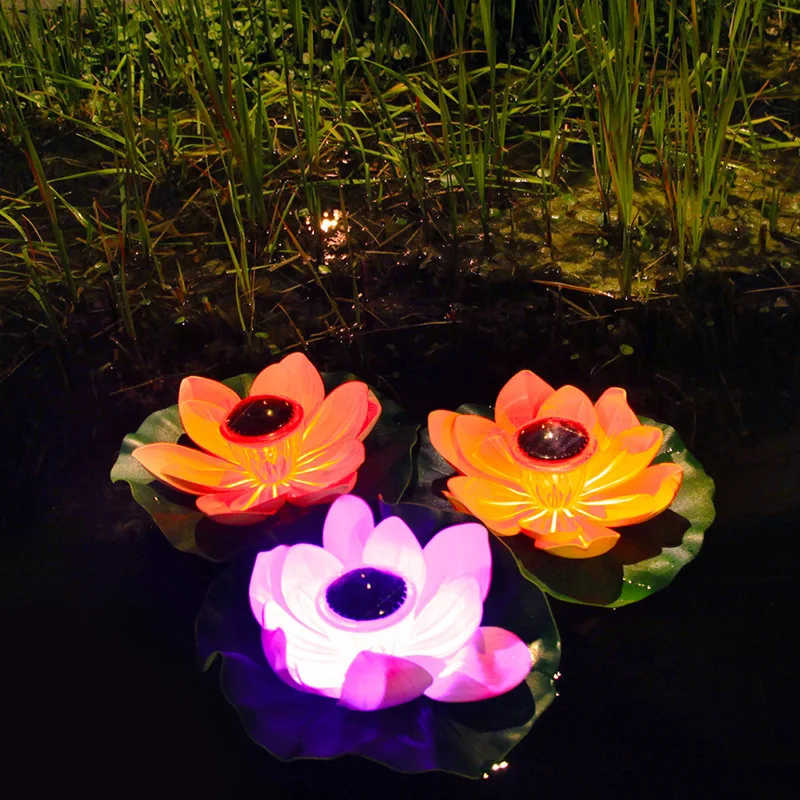 Creative New LED Solar Pond Water Float Lotus Lamp Outdoor Waterproof Garden Pond Decoration Atmosphere Wishing Light