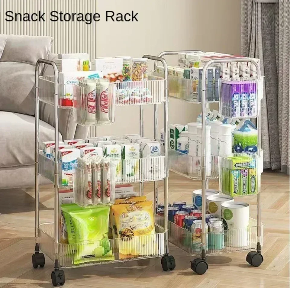 Mobile Storage Trolley 2/3/4 Tiers Acrylic Trolley With Wheel Multilayer Transparent Storage Rack Living Room Snack Storages