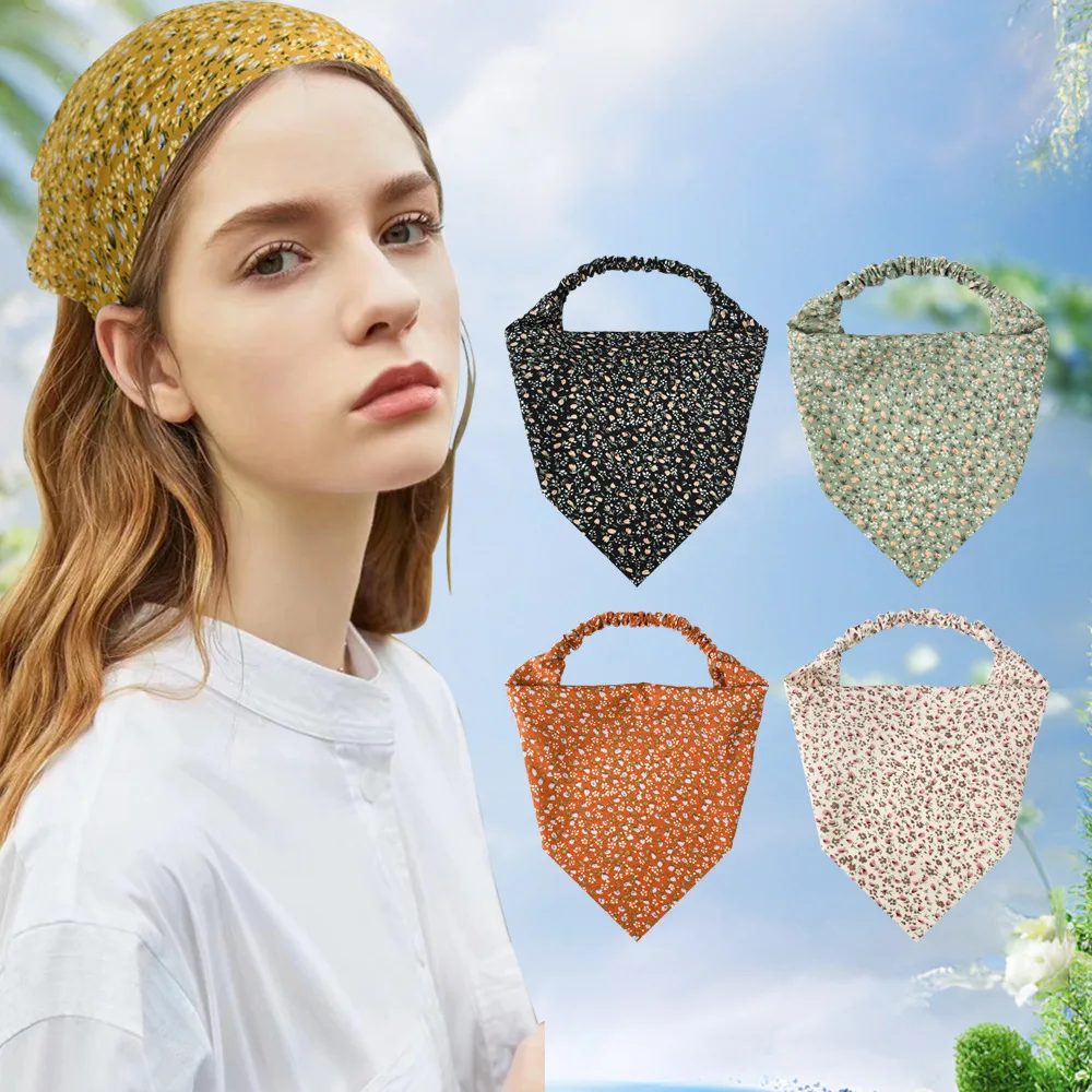 Women's hair scarf Floral Chiffon Rustic Harajuku Kawaii Sweet Fashionable Versatile Triangular Scarf Comfortable Hair Accessory