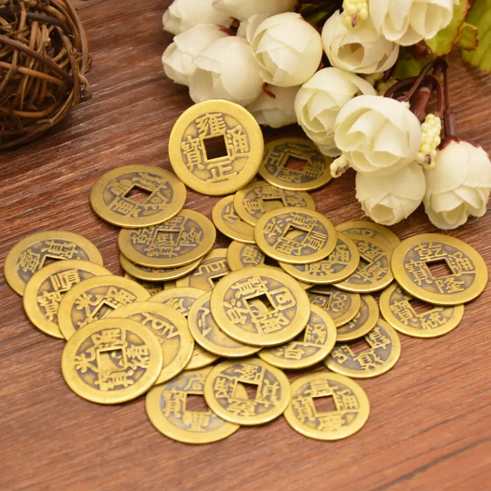 Antigo lote de moedas Feng Shui, Dinheiro chinês I Ching, Lucky Coin Charme, 100Pcs Lot