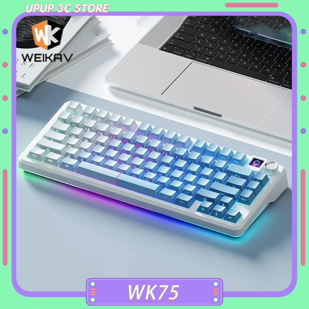 Weikav WK75 Mechanical Keyboard RGB Tri Mode Wireless Keyboard 4000mAh Hot Swap With Screen Custom Gaming Keyboard PC Accessory