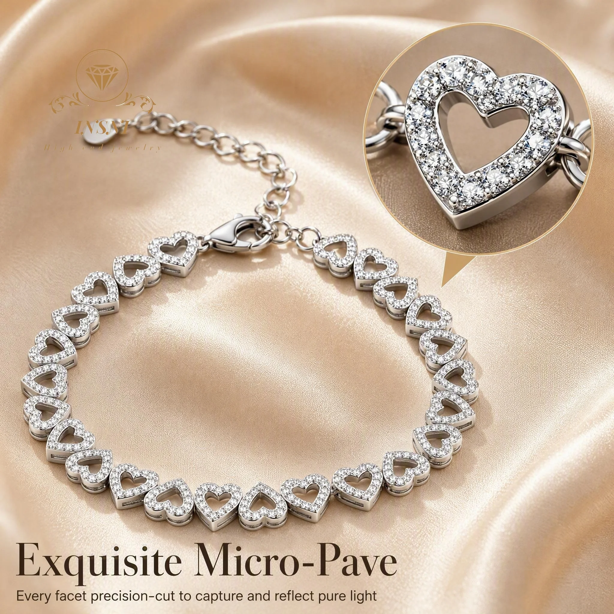 Temperament S925 Silver Moissanite Hollow Heart Bracelet Affordable Light Luxury Elegant Love Jewelry Women's Girlfriend Gift