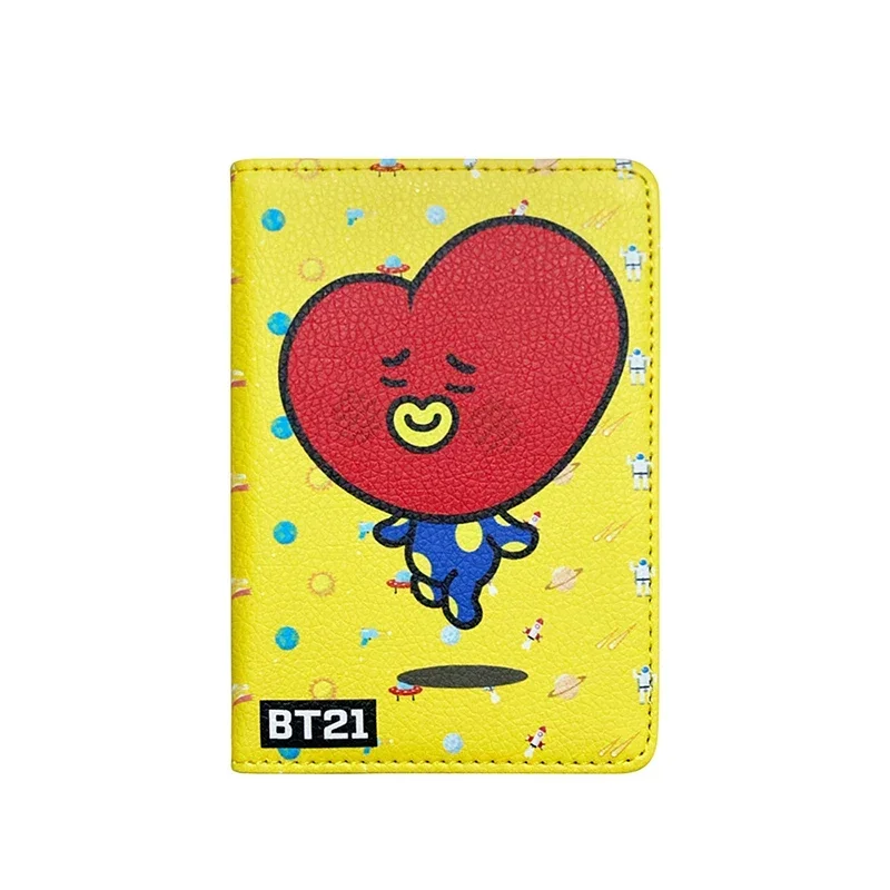 Kawaii Bt21 Small Animal Pu Coin Purse Korean Popular Cartoon Bt21 Print Folding Passport Holder Id Card Credit Card Bag Gift