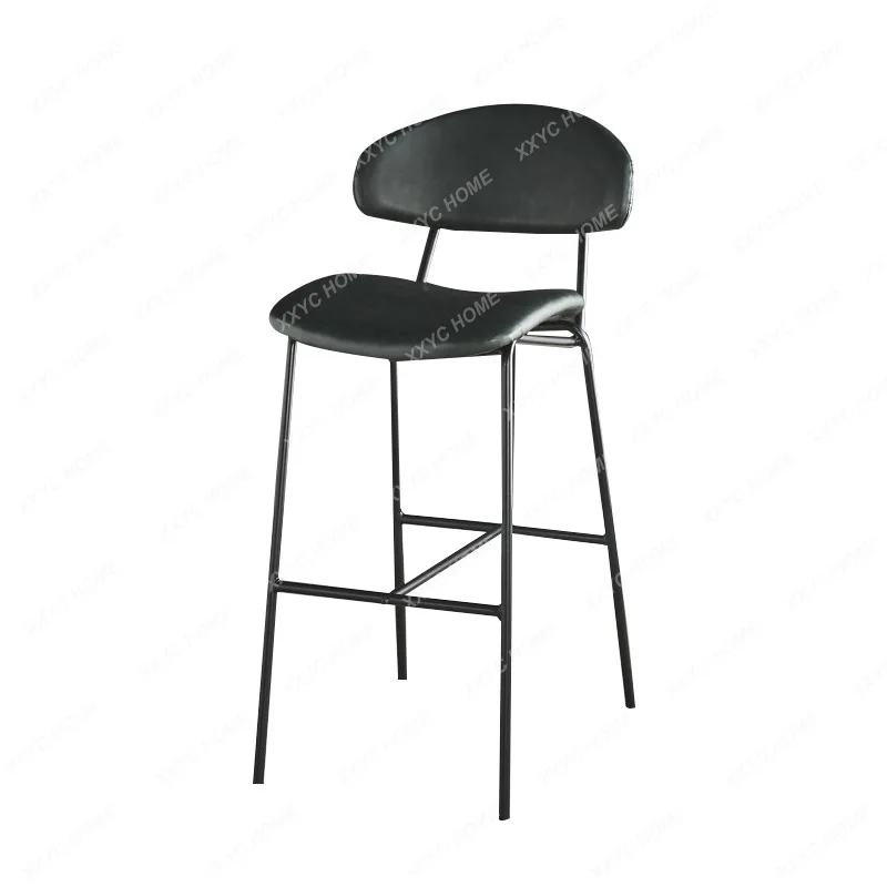 

Modern Minimalist Bar-Stool Hotel Restaurant Backrest Home Bar Stool Wrought Iron Leather Bar Stool