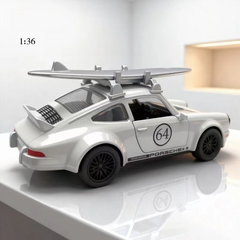 1:36 Scale Retro Alloy Car Model With Detachable Surfboard Pull Back Vehicle Decorative Ornament