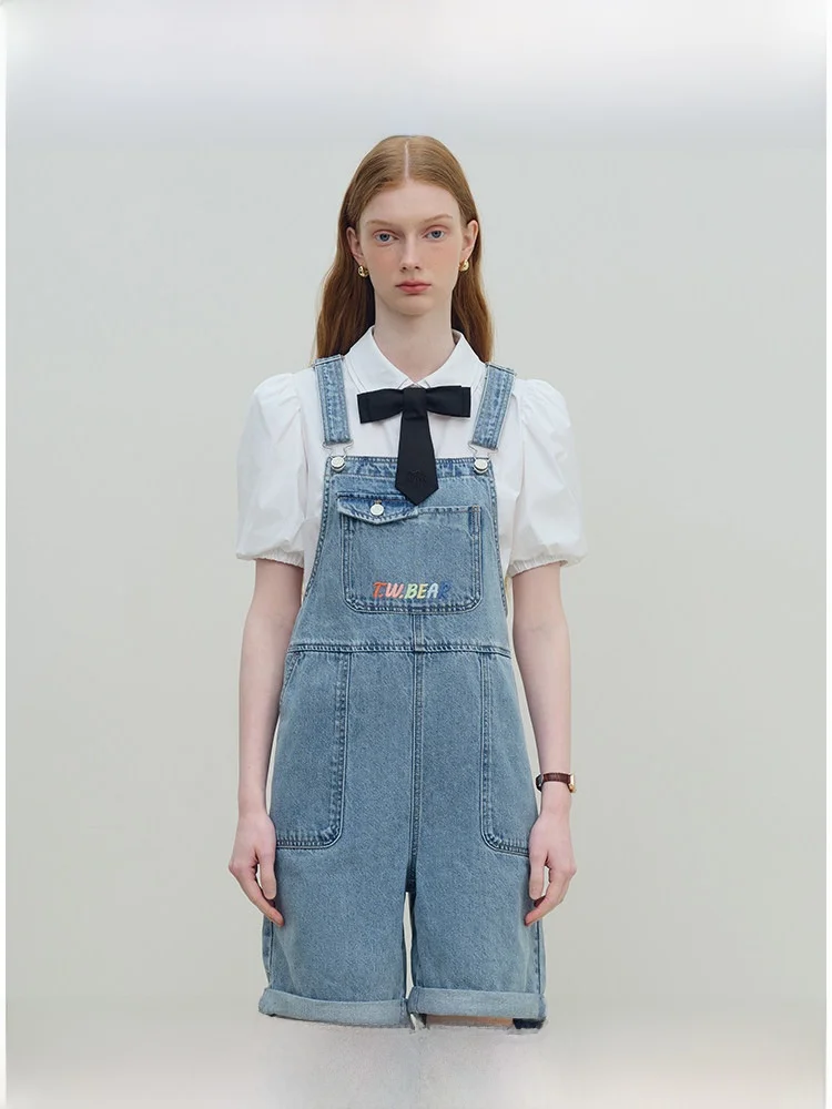 

TeenieWeenie Bear Women's Summer Denim Overalls Simple Commuting orts Pants l Waist ort Length Overall Skirt