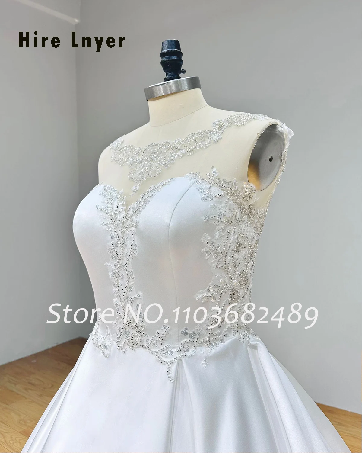 Hire Lnyer Scalloped Neck Backless Shiny Beading Sequins A-Line Satin Wedding Dress Real Office Photos Video