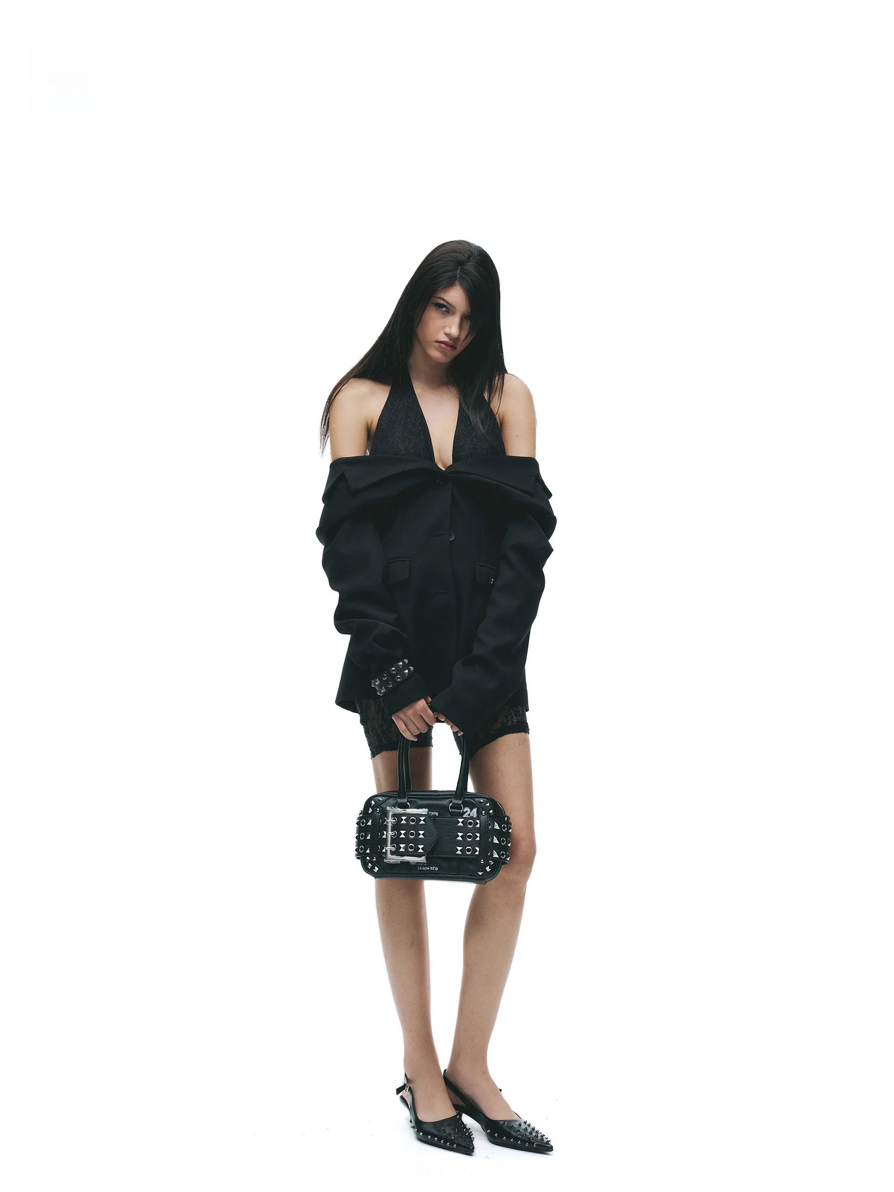 

Женский костюм в стиле панк-винтаж с высокой талией, лоскутный дизайн, имитация двух предметов, длинный рукав, застежка на одну пуговицу, модный женский комплект