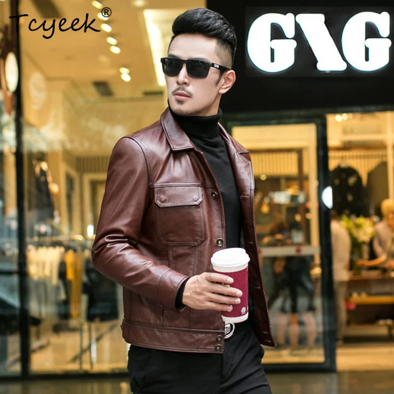 

Tcyeek Genuine Leather Man Jackets Top Layer Cowhide Coat Spring Autumn Men Clothing New in Outerwears 2025 Jaqueta De Couro