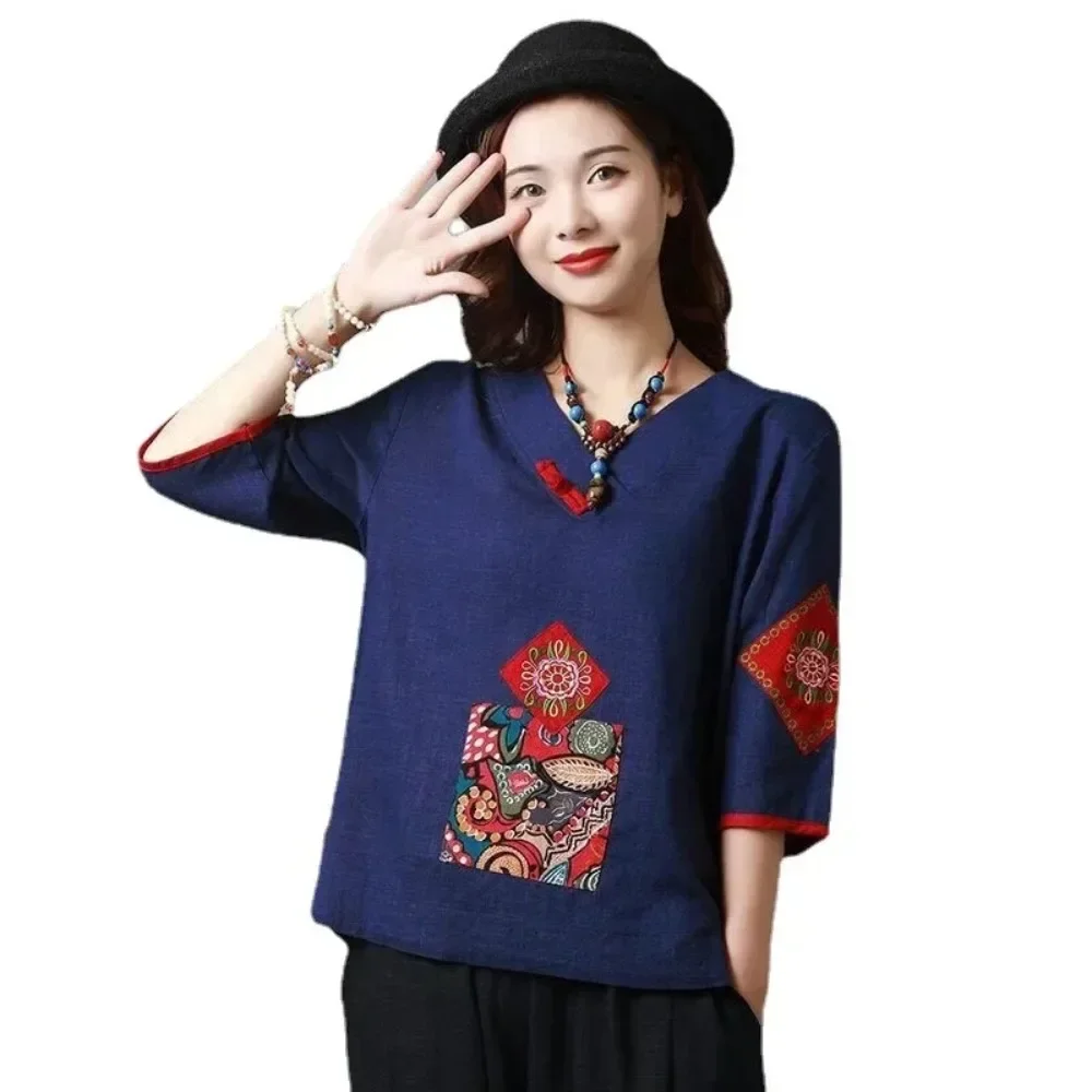 

Summer Tees Casual Ethnic Style Vintage Y2k Top T-Shirts Fashion Clothes T Shirt Harajuku Shirts for Women Clothing Cotton Linen