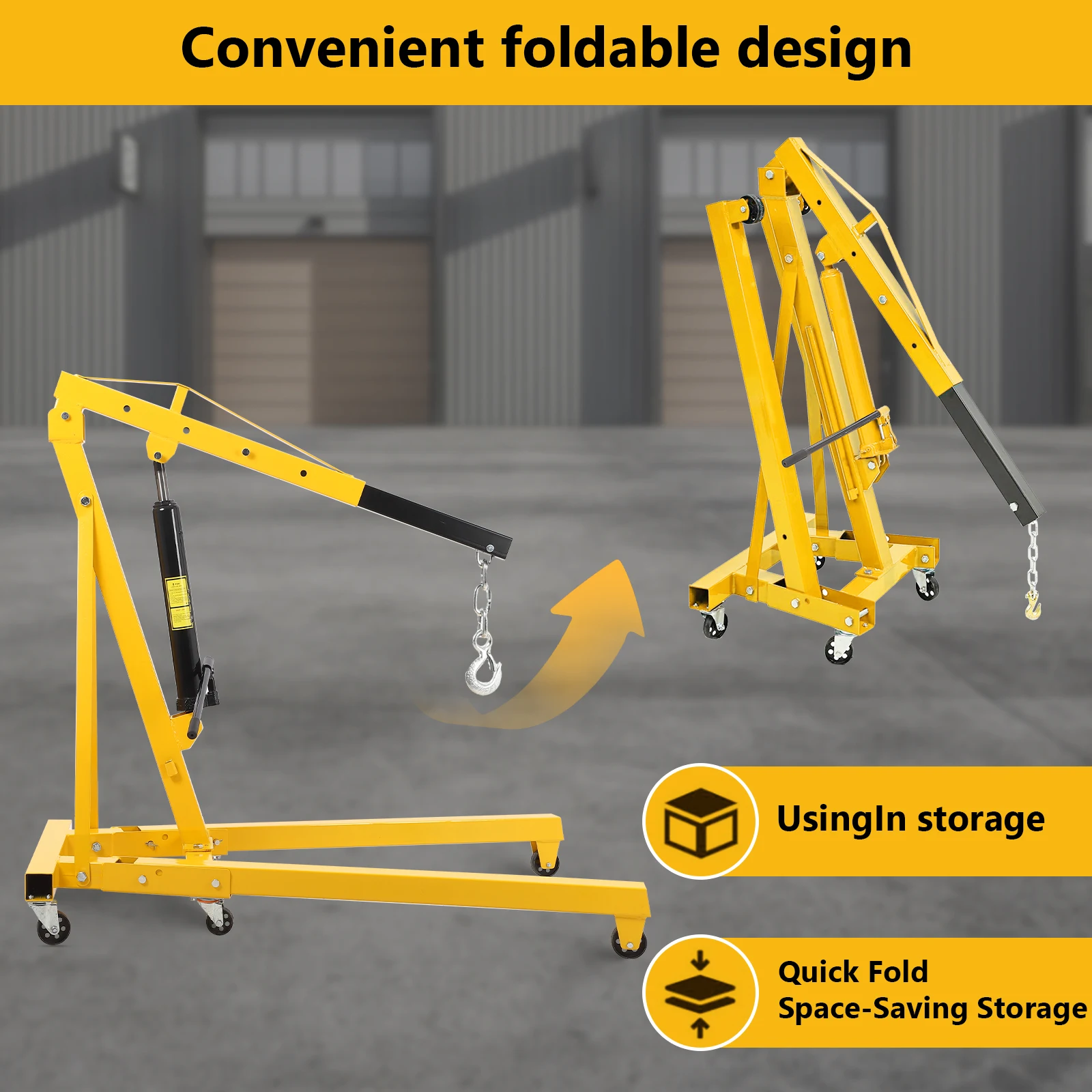 4000LB Folding Engine Crane Engine Hoist Cherry Picker 2Ton Ship Crane Heavy Duty Steel Lift Garage Workshop Auto Repair