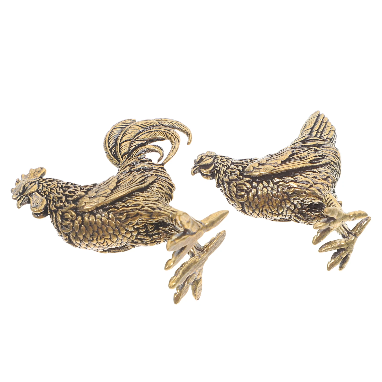 

2 Pcs Copper Zodiac Ornaments Desk Chicken Chinese Present Brass Hen s Statue Decorative