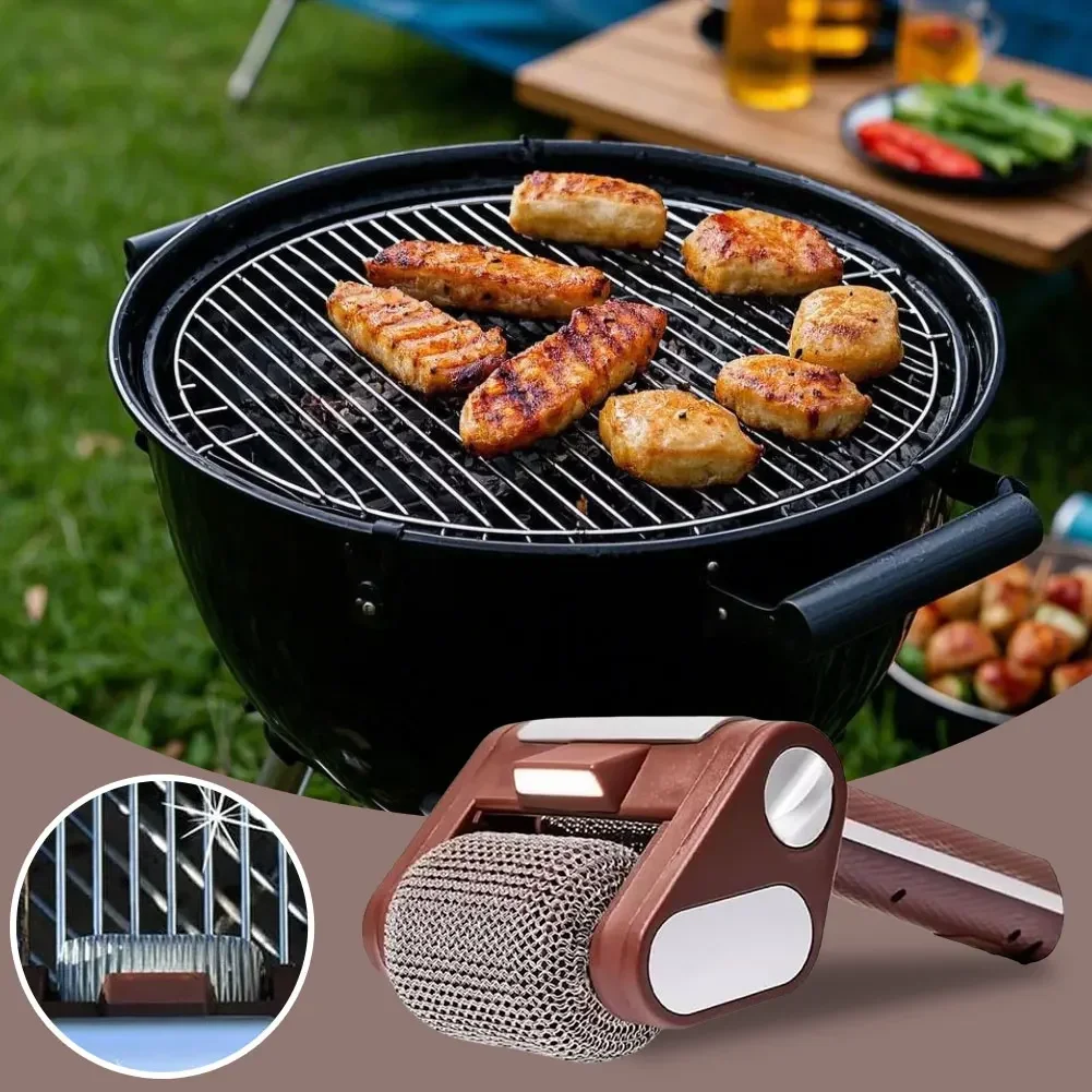 Electric Grill Cleaner Stainless Roller Grill Cleaner Brush With LED Light Power Roller Rope-Brushless Bristle BBQ Accessories