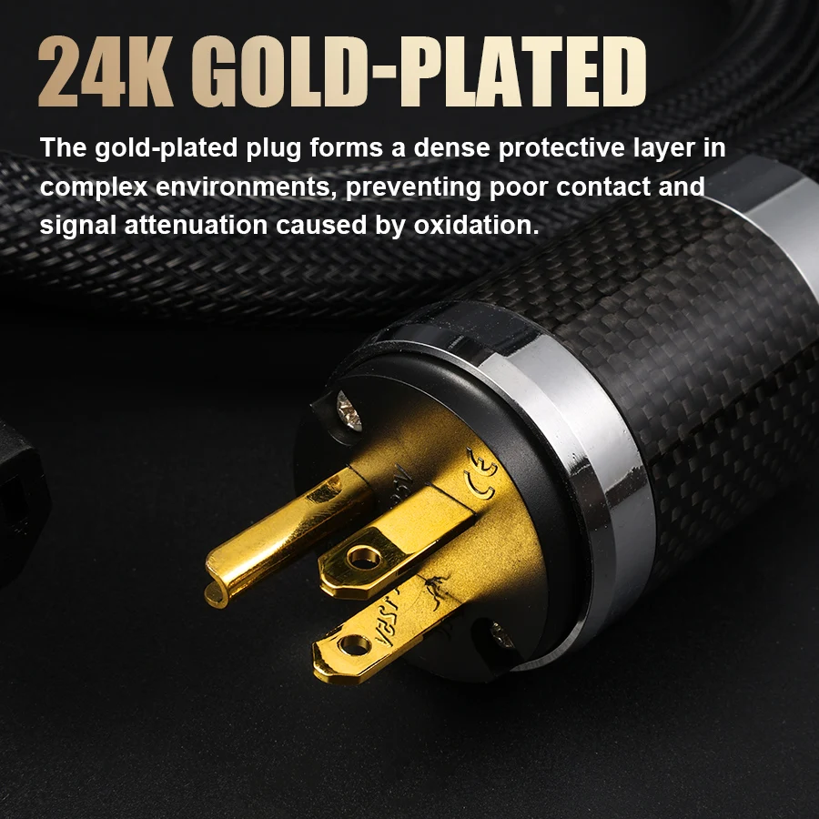 QINCROWN 6N OCC Audio Power Cord, 24K Gold-Plated Plugs HiFi Audiophile for Amp DAC Preamp Home Audio Gear