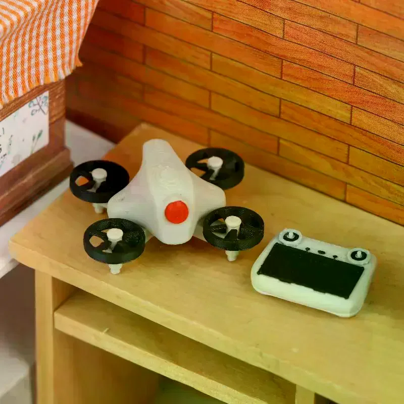 Miniature Simulation Drone Model With Remote Controller 1:12 Scale Dollhouse Scene Decoration Miniature Photography Props