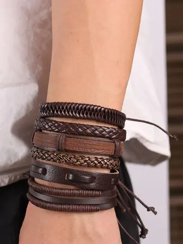 Vintage Leather Bracelet For Men Woven Set Ornament Bracelet Punk Style Men's Combo DIY Multi-layer Charm Bracelet Jewelry