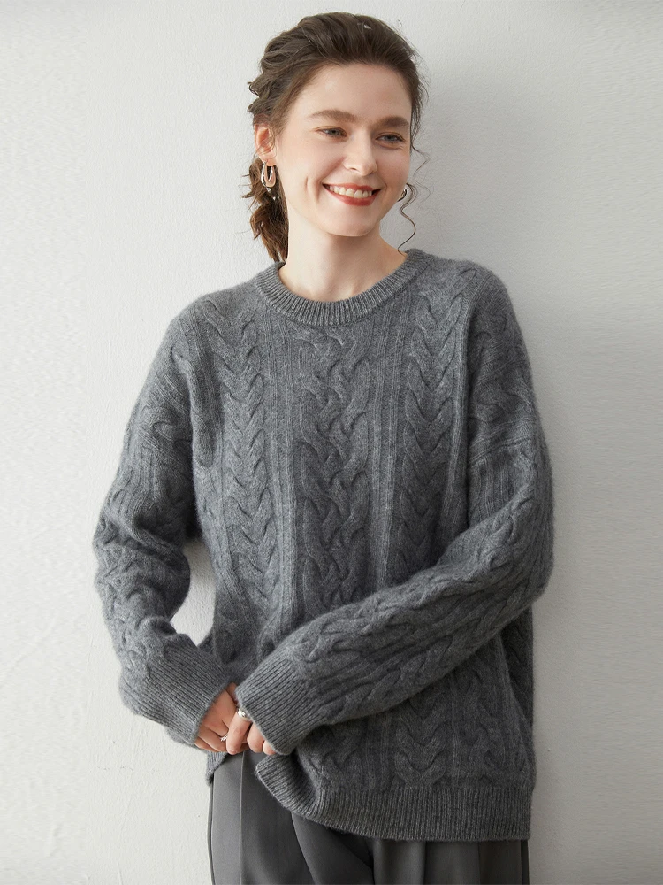 100% cashmere graça feminino outono inverno cabo ponto simples pulôver o-pescoço camisola de malha quente macio conforto roupas topos