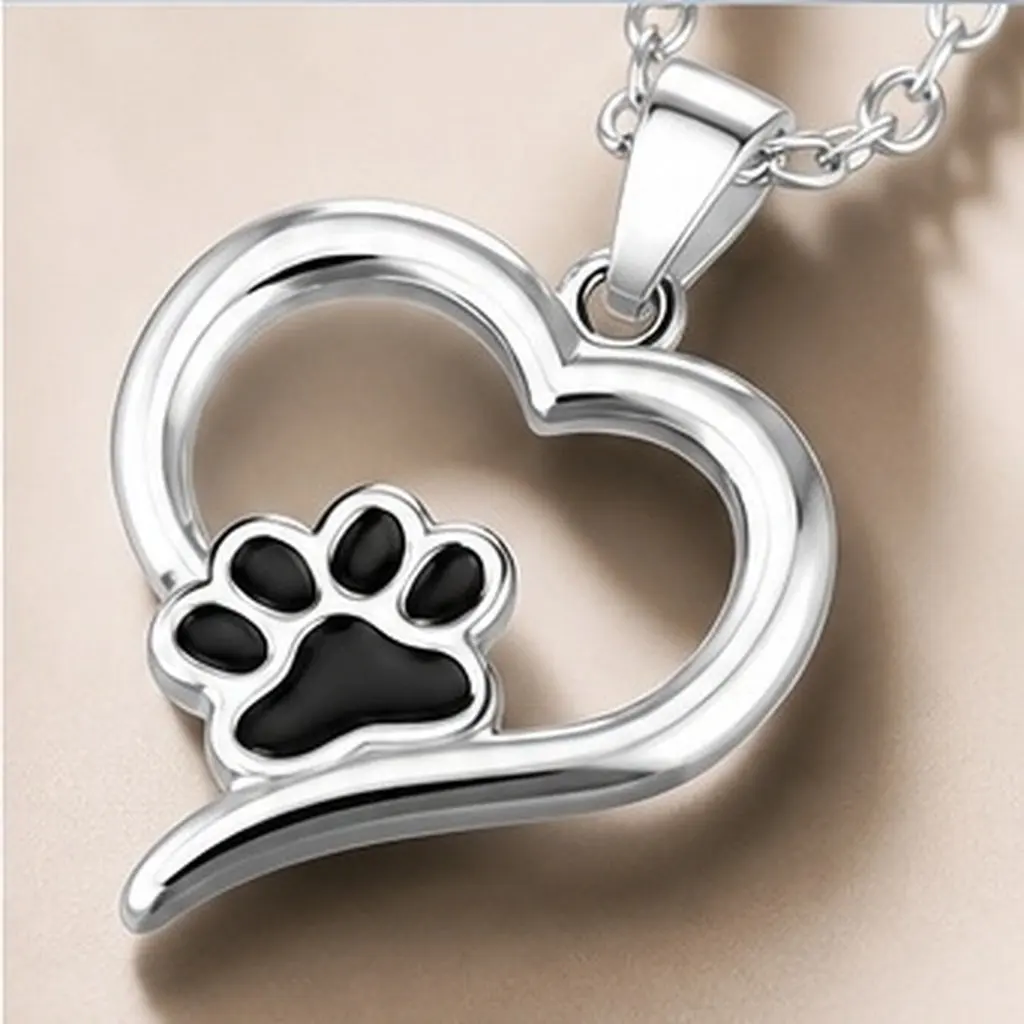 Dog Necklaces Cat for Pets Jewelry Necklce Dogs Paw Heart Silver Blessing Print Memorial