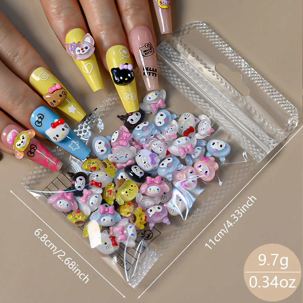 50 stücke Gemischte Sommer Bräunung Hallo Kitty Kopf Nagel Dekoration Eis Kuromi Melody Nagel Charms Y2k Mädchen Kawaii Maniküre teile