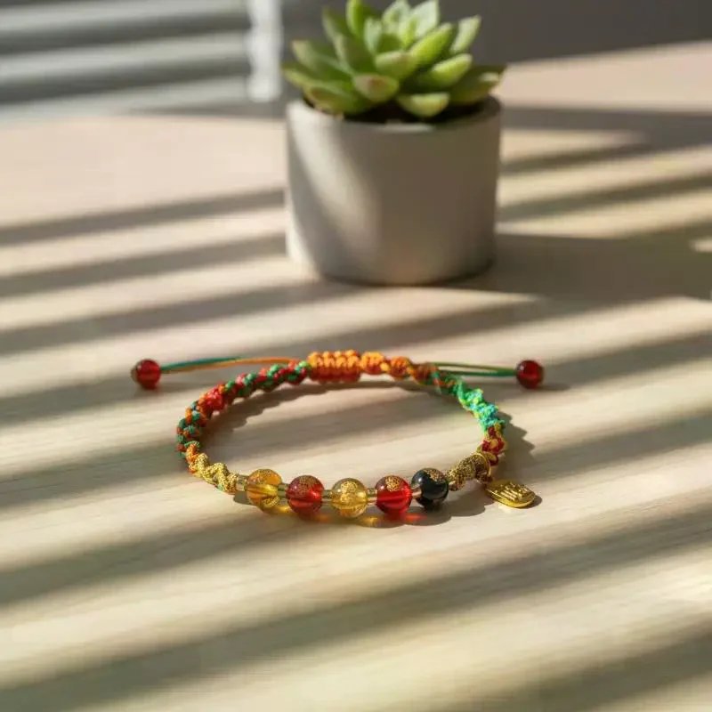 Lucky String Bracelet Handwoven Adjustable Colorful Engraved Wealth Beads for Couples Valentine's Day Gift