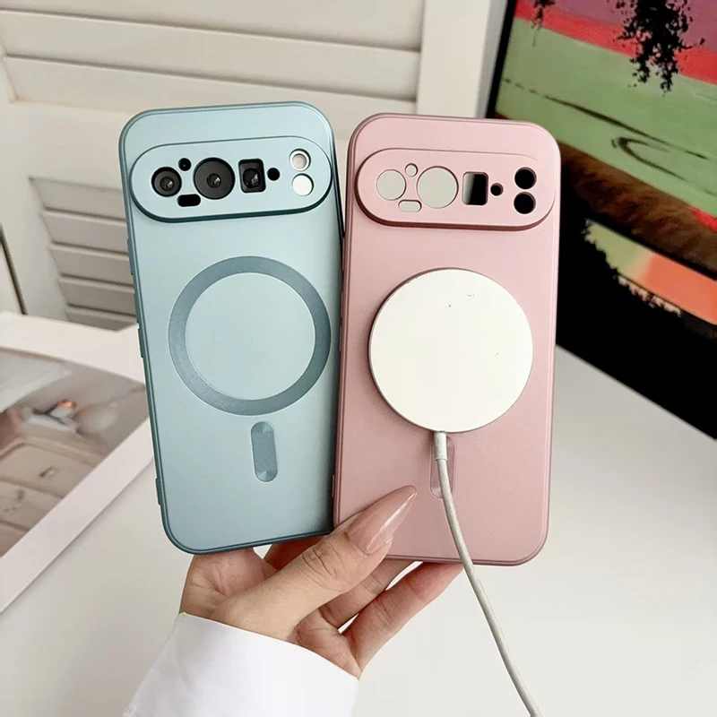 Simple Solid Color Electroplated Metal Paint Magnetic Phone Case For Google Pixel 11 Pro XL 7 8 9 10 A Pro Phone Protective Case