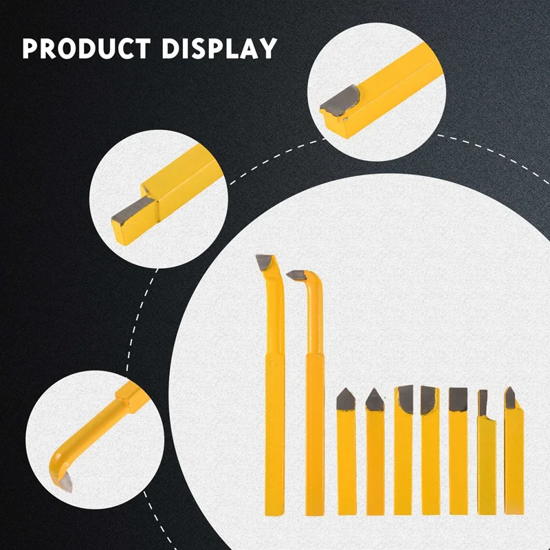 Outils de coupe de tour à pointe brasée au carbure, haute dureté de tige, mèche de tournage et de fraisage, mèche de soudage, YW1, 8x8mm, ensemble de 9 pièces
