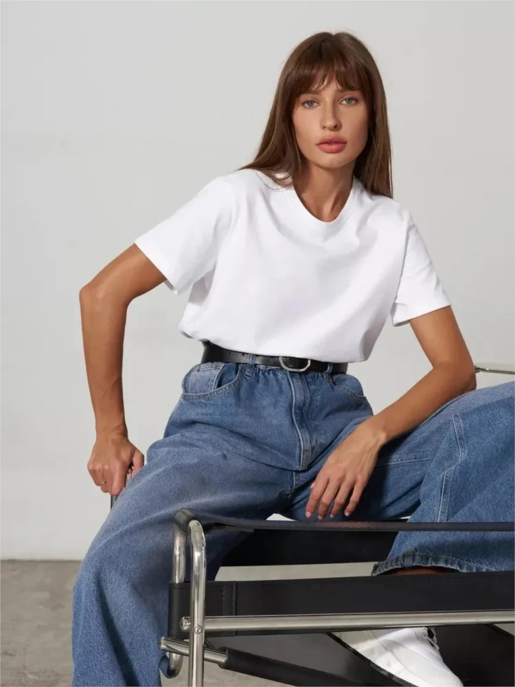 2026 Summer New Women's T-shirt Base Basic Fashion Solid Color Women's Short-sleeved Loose Top Shirt Casual Clean Top Female