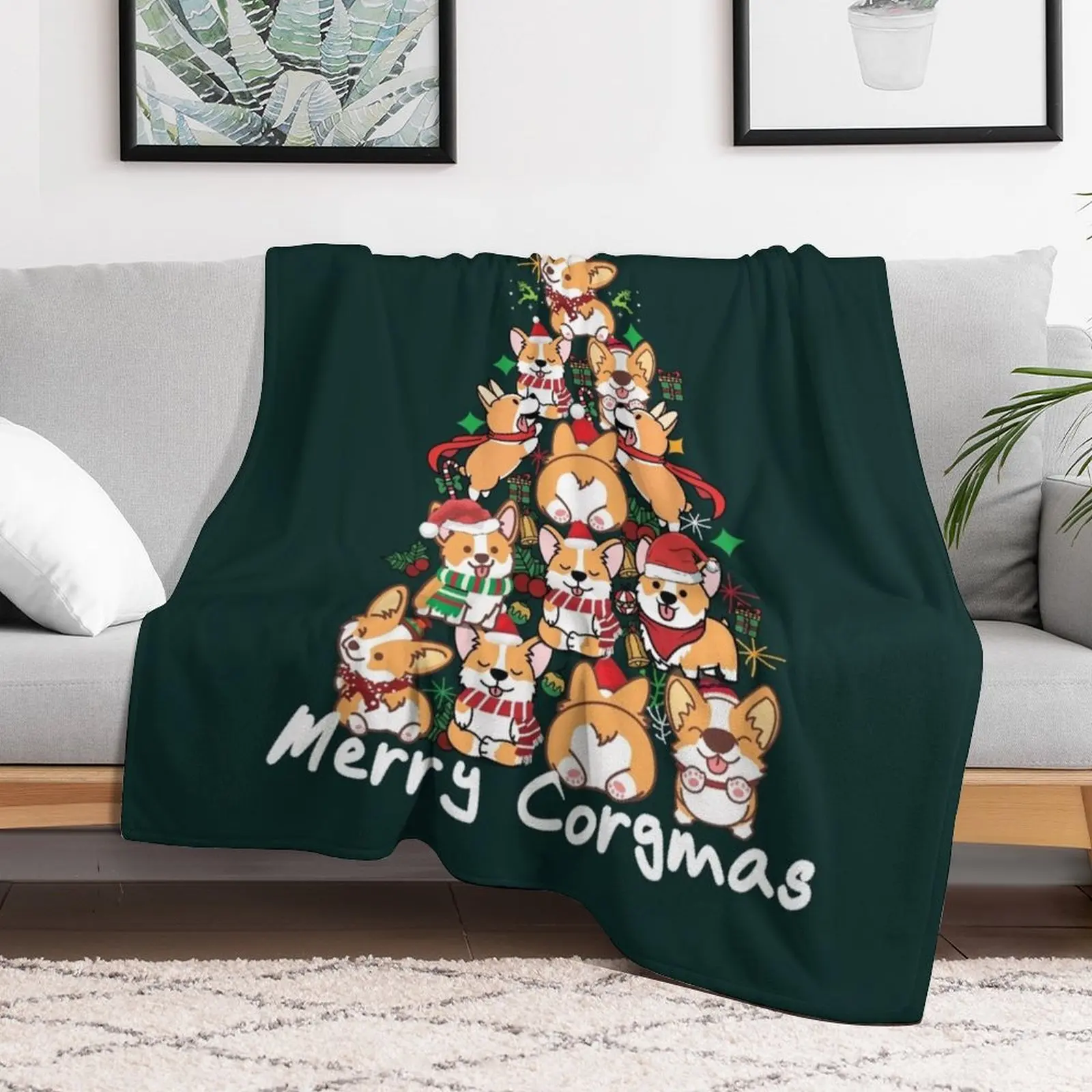 

Merry Corgmas. Christmas Corgis. Corgis Christmas Tree Throw Blanket blankets and throws Soft Luxury Designer Blankets