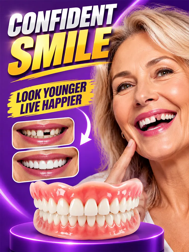 Full Set Dentures Natural Looking Upper Lower Teeth Silicone Denture Set Comfortable Oral Care Solution for Men Women