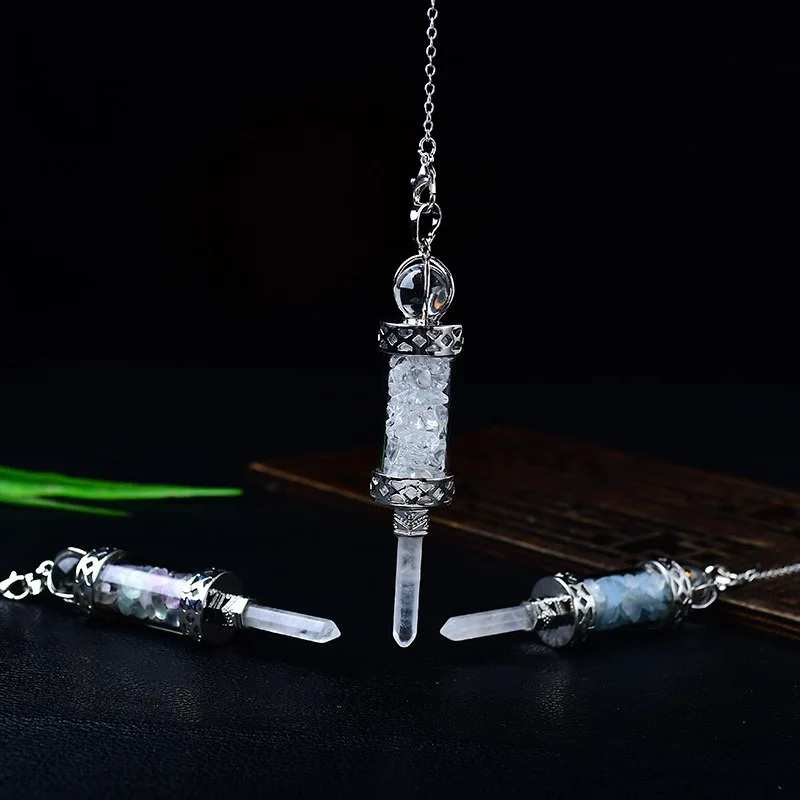 7 Chakras Pendulums Divination Dowsing Glass Wishing Bottle Natural Stone Pendant Hexagonal Clear Quartz Pendulum Pendulos X247