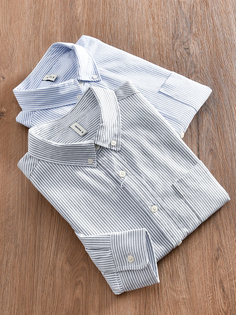 

Classic Long Sleeve Men's Casual Shirt Fine Texture Cotton Blend Fabric Moisture Wicking Standard Fit Youth Fashion Autumn Wear