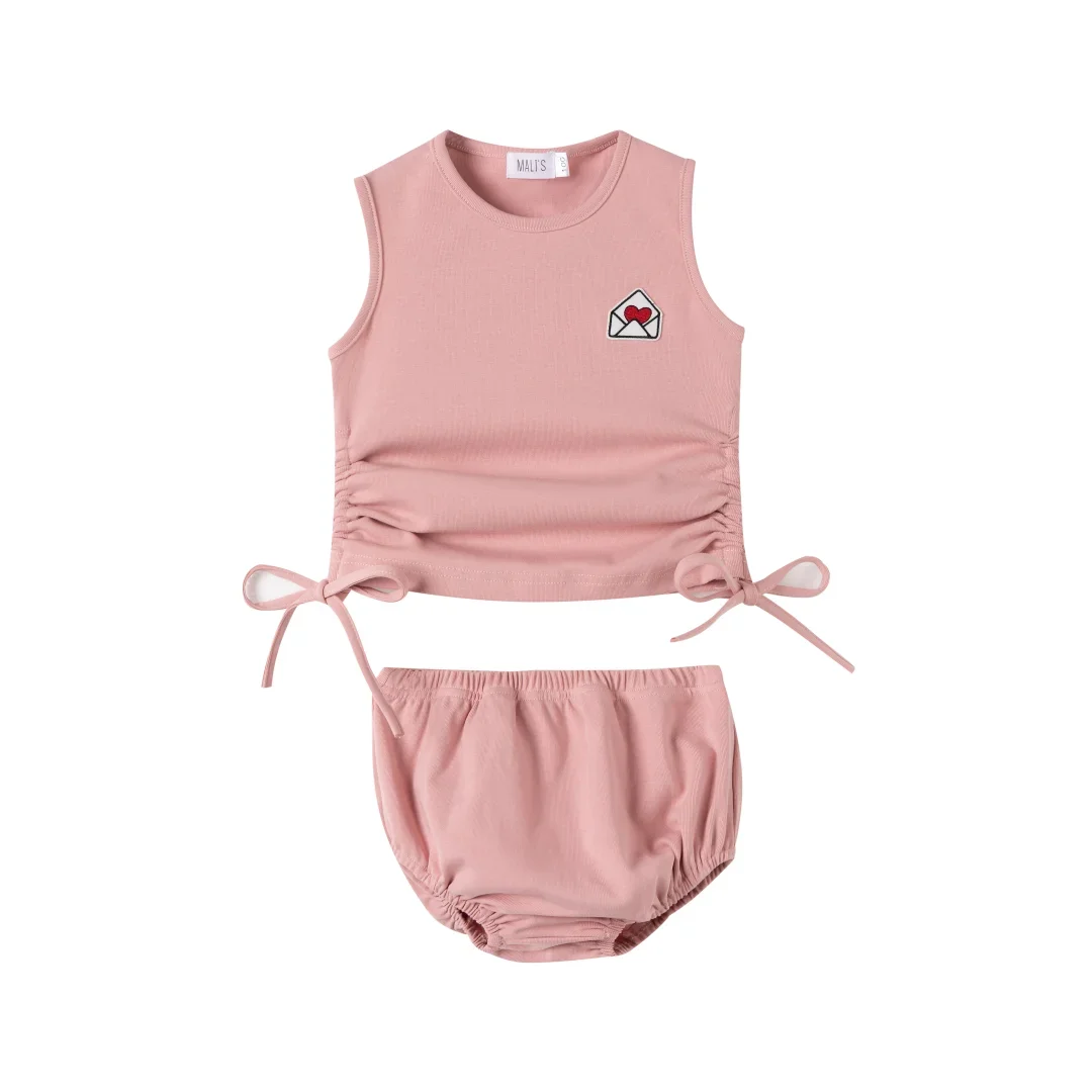 Rosa Süße Sets Baby Mädchen Sommer Ärmelloses Kordelzug Top Einfarbig Shorts Zwei Stück Set Kleinkind Mädchen Outfit Für Party