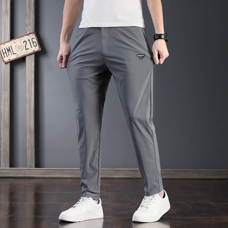 

Summer Brand New High Elastic Thin Ice Silk Pants Youth Vitality Fashion Youth Korean Lightweight Breathable Casual Trousers