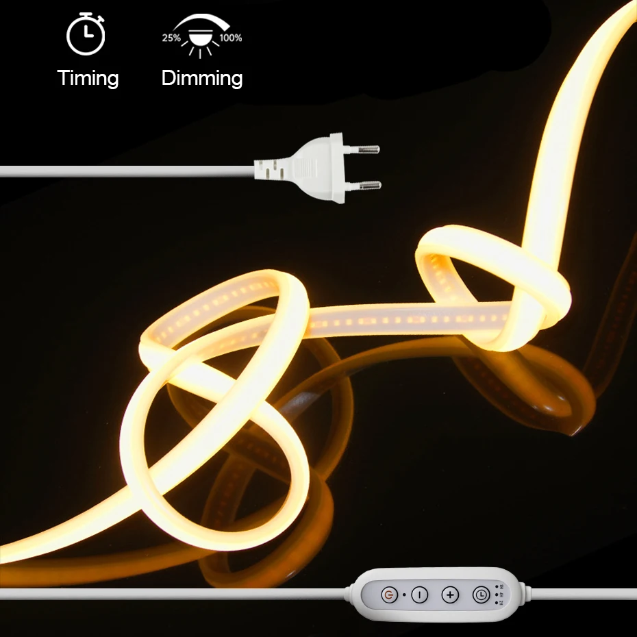 Waterproof COB Led Strip Light 110V 220V US/AU/EU/UK Timer Dimmer Switch 1-25m 288 LEDs Flexible Tape Lamp For Home Kitchen