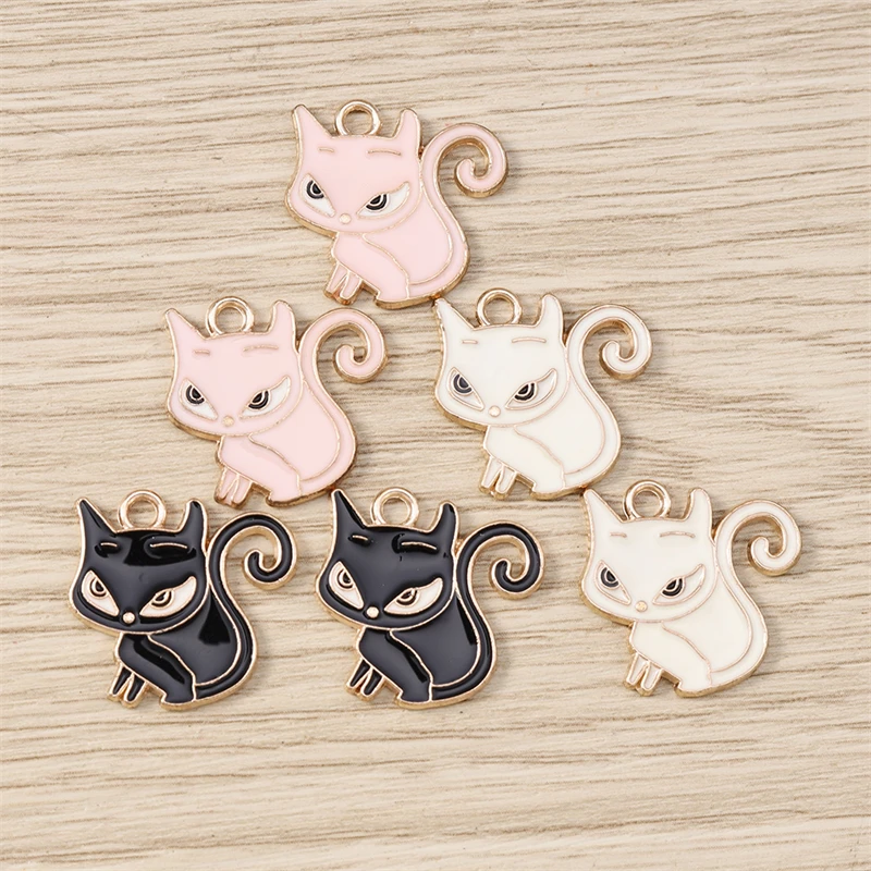 10 Stück 20x20mm Cartoon-Tier-Charms, Emaille-Katzen-Anhänger für Halsketten, Ohrringe, DIY-Handwerk, Schmuckzubehör ﻿ – Detail 7