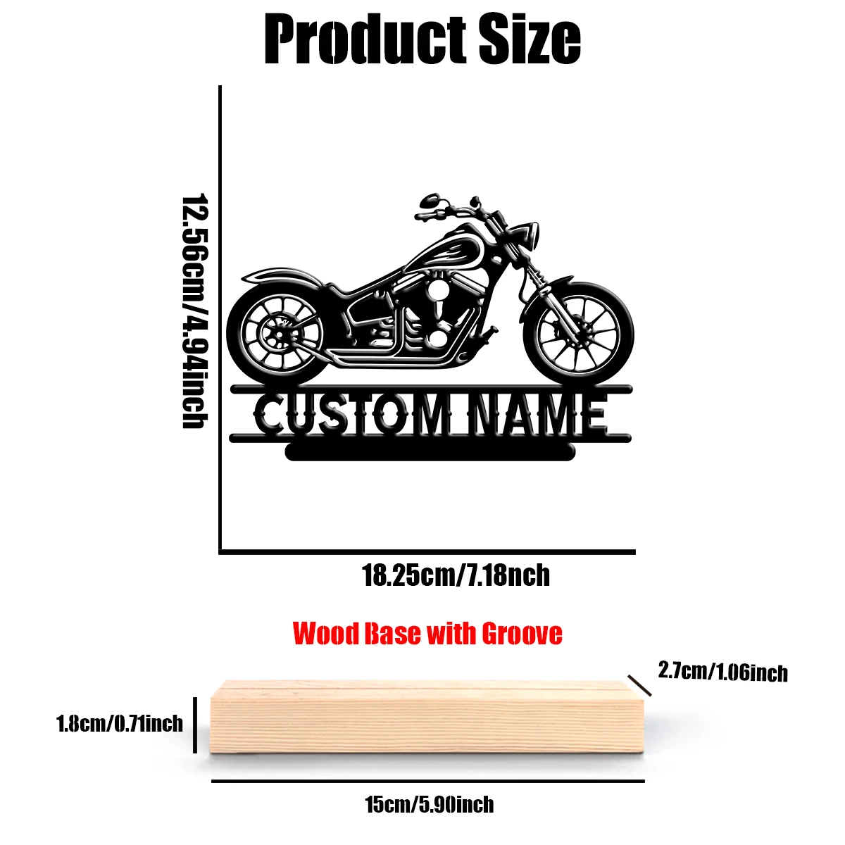 1Pc Csutom Name Road Motorbike Wooden Base Metal Art Ornament,Home Office Hotel Cafe Club Decor,Gift for Family Friends view 2