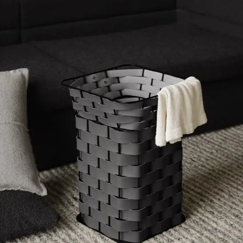 Leather woven storage basket, living room bedroom laundry basket, household clothes storage basket