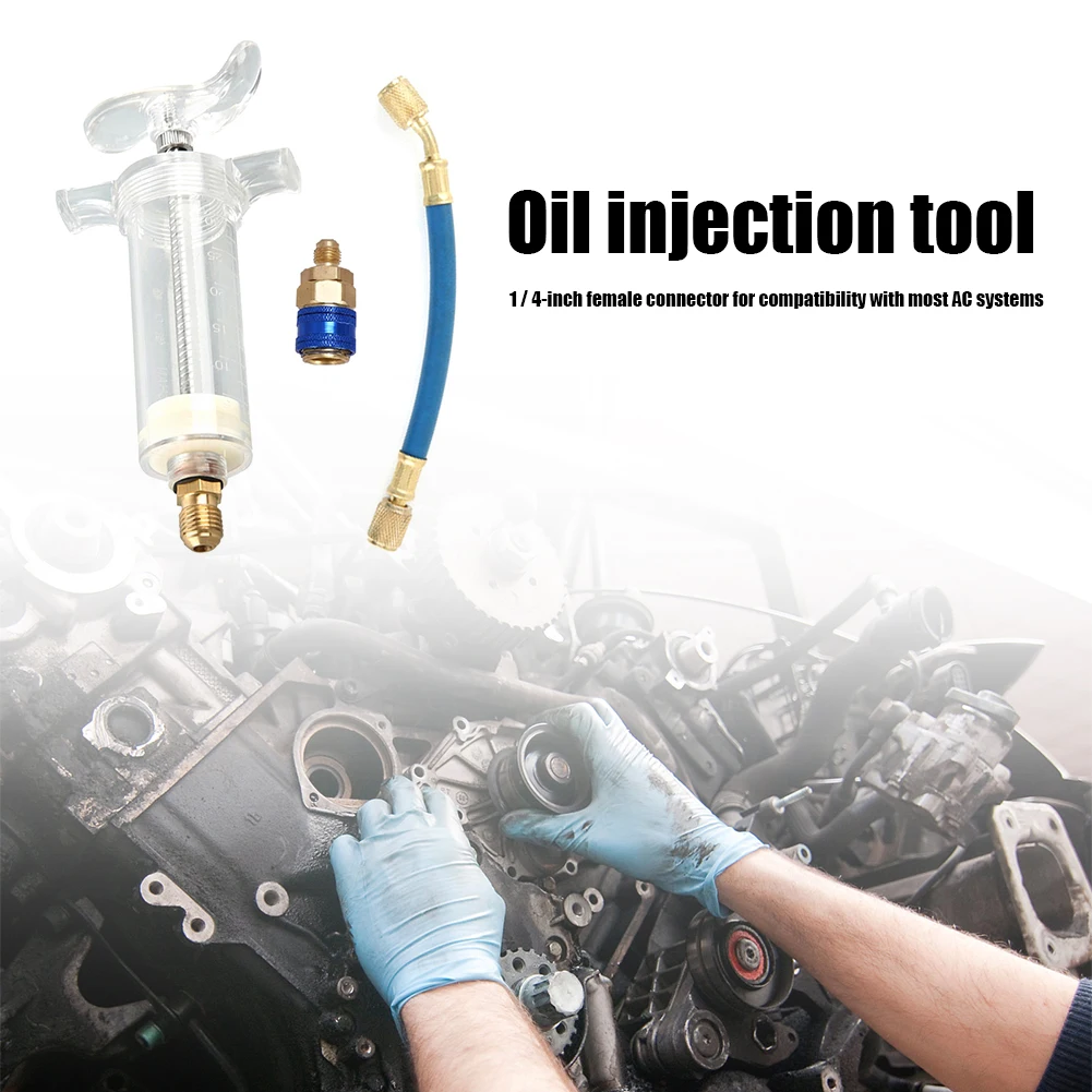 Auto Compressor Oil Dye Injector 30ml Car A/C Oil Dye Injector with Low Side Quick Coupler Adapter 1/4 SAE AC System Accessories