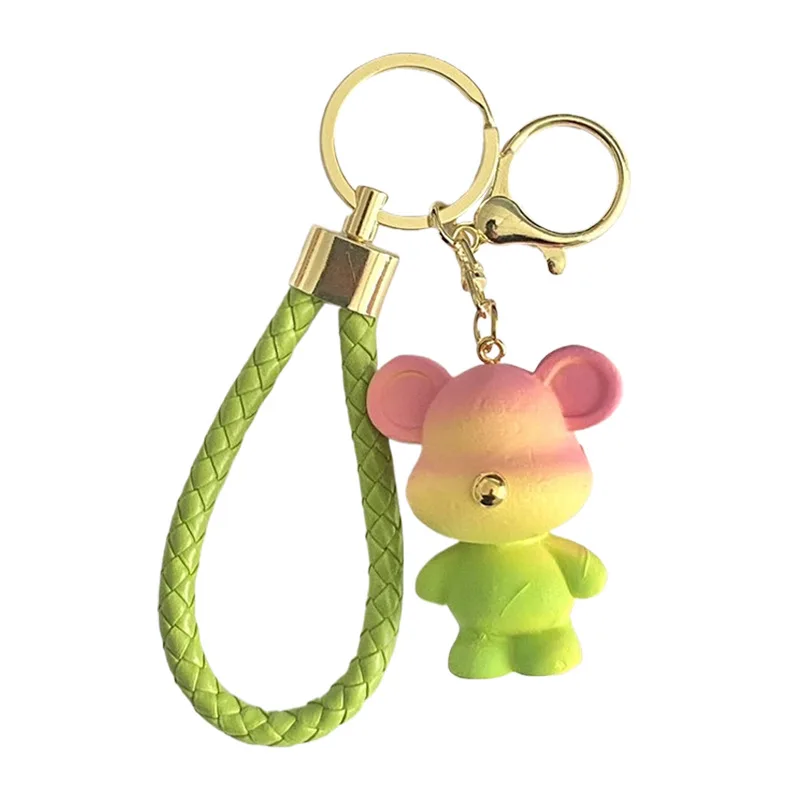 Minso ハイエンドクリエイティブレインボーキャンディーベアウサギキーホルダー、スクールバッグペンダント、かわいい樹脂人形車キーホルダー、小さなギフト