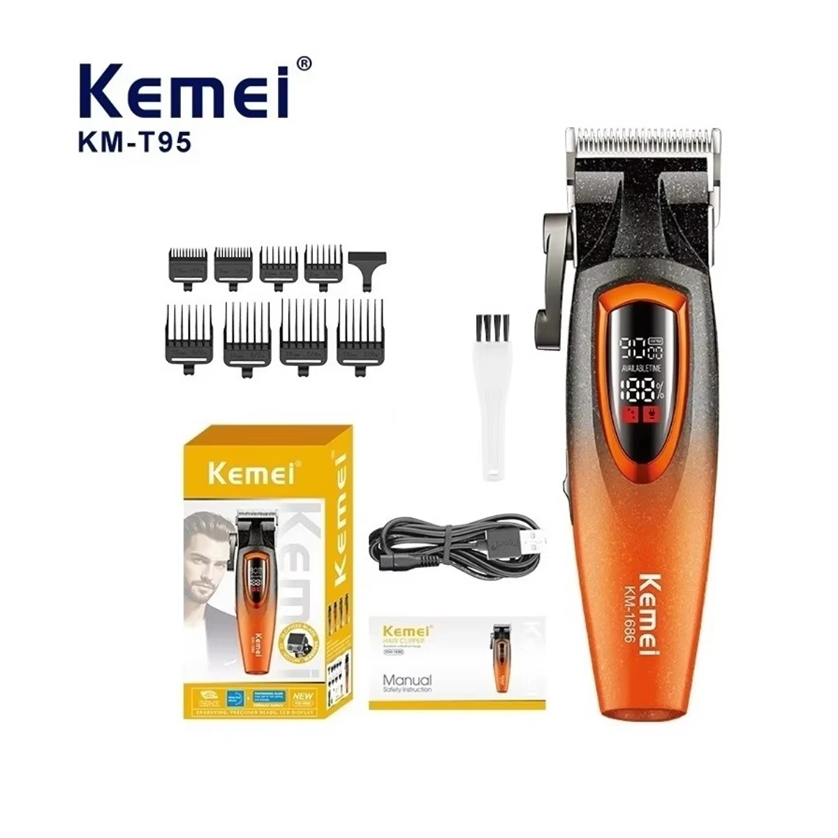 Kemei Hair Trimmers Electric Clippers Professional 9000RPM Hair Clippers DLC Blade HairCut Machine Hair Trimmer for Men KM-1686