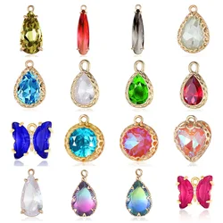 Fashion Waterdrop Round Copper Crystal Stone Charm Wholesale Butterflry Heart DIY Jewelry Bracelet Necklace Pendant